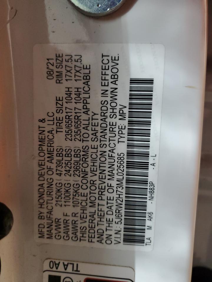 2021 Honda CR-V VIN 5J6RW2H73ML025685 Copart auction photo, front end / side damage thumbnail 15