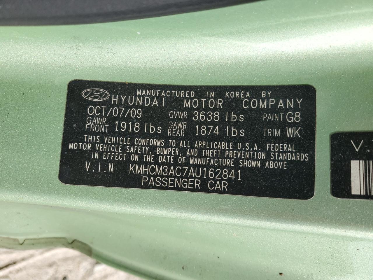 2010 Hyundai Accent VIN KMHCM3AC7AU162841 Copart auction photo, mechanical damage thumbnail 12