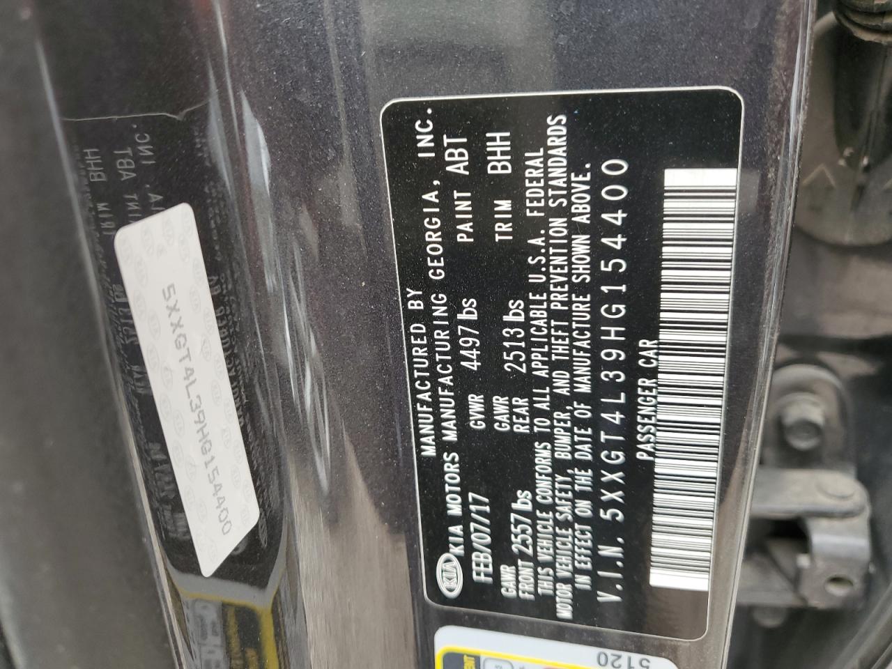 2017 KIA Optima VIN 5XXGT4L39HG154400 Copart auction photo, mechanical / all over damage thumbnail 12