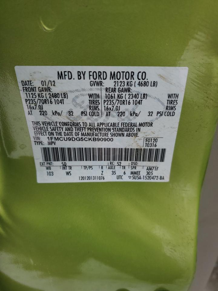 2012 Ford Escape VIN 1FMCU9DG5CKB90900 Copart auction photo, front end damage thumbnail 13