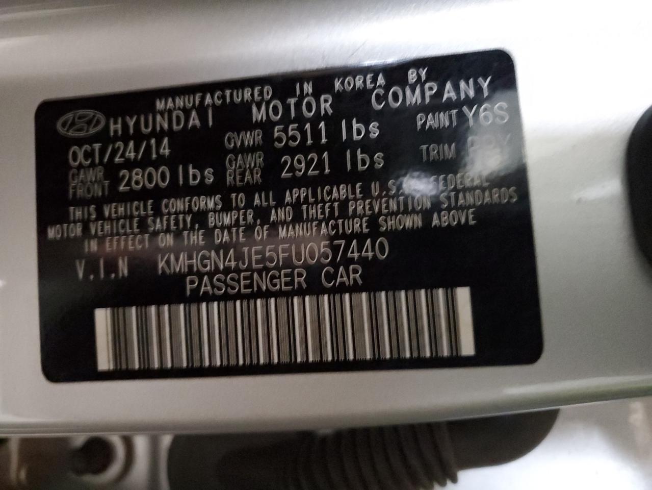 2015 Hyundai Genesis VIN KMHGN4JE5FU057440 Copart auction photo, rear end / front end damage thumbnail 12