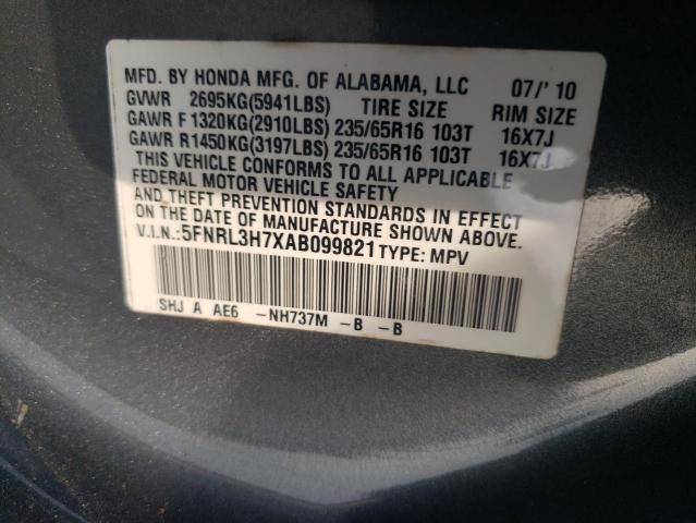 2010 Honda Odyssey VIN 5FNRL3H7XAB099821 Copart auction photo, front end damage thumbnail 13