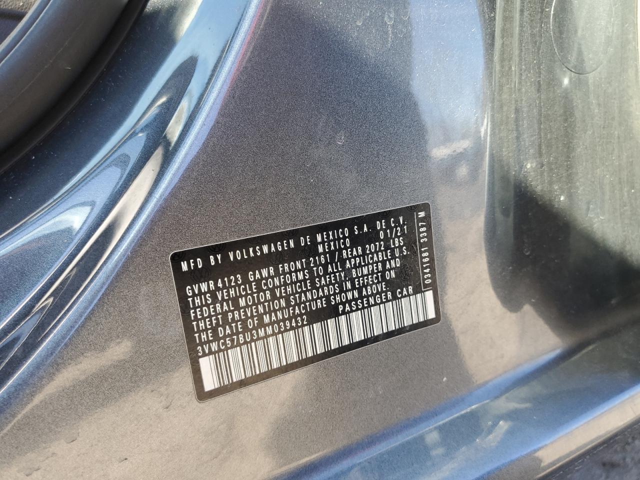 2021 Volkswagen Jetta VIN 3VWC57BU3MM039432 Copart auction photo, front end damage thumbnail 14