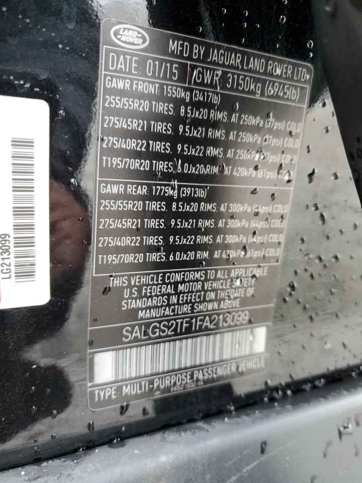 2015 Land Rover Range Rover VIN SALGS2TF1FA213099 Copart auction photo, side damage thumbnail 13