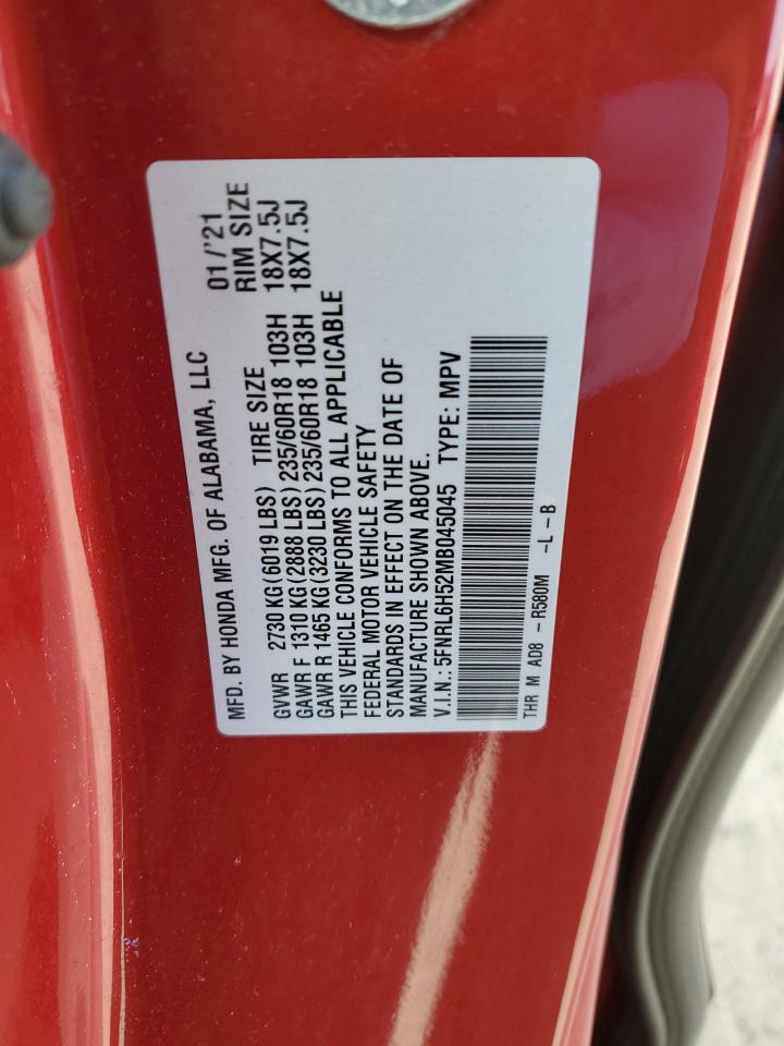 2021 Honda Odyssey VIN 5FNRL6H52MB045045 Copart auction photo, undercarriage / minor dent/scratches damage thumbnail 13