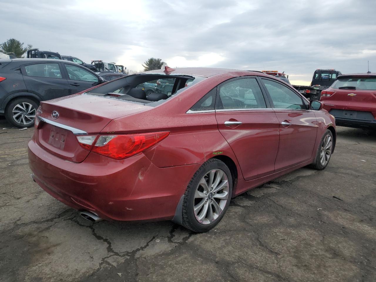 2013 Hyundai Sonata VIN 5NPEC4AC5DH793995 Copart auction photo, top/roof damage thumbnail 3