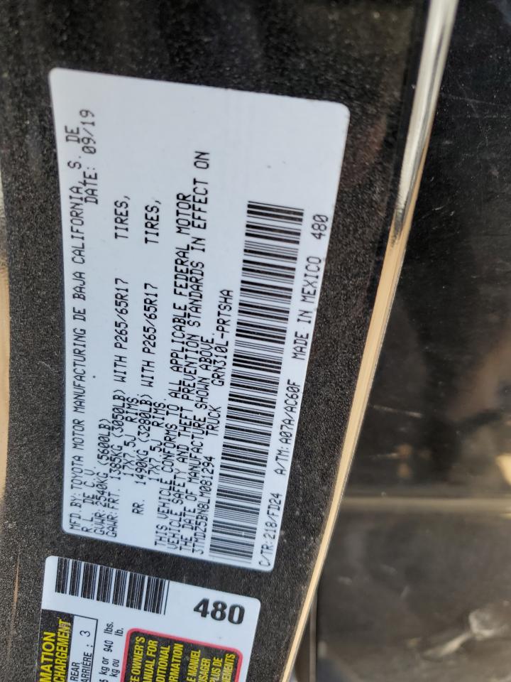 2020 Toyota Tacoma VIN 3TMDZ5BN8LM081294 Copart auction photo, rollover damage thumbnail 14