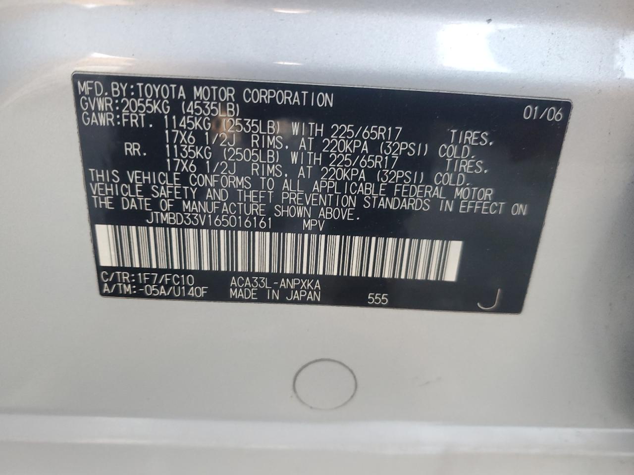 2006 Toyota RAV 4 VIN JTMBD33V165016161 Copart auction photo, all over damage thumbnail 13