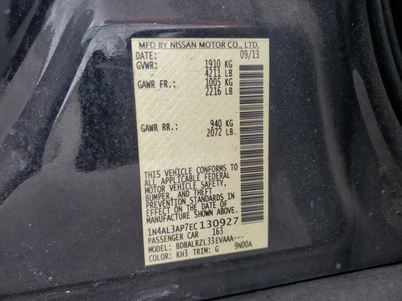 2014 Nissan Altima VIN 1N4AL3AP7EC130927 Copart auction photo, undercarriage damage thumbnail 12