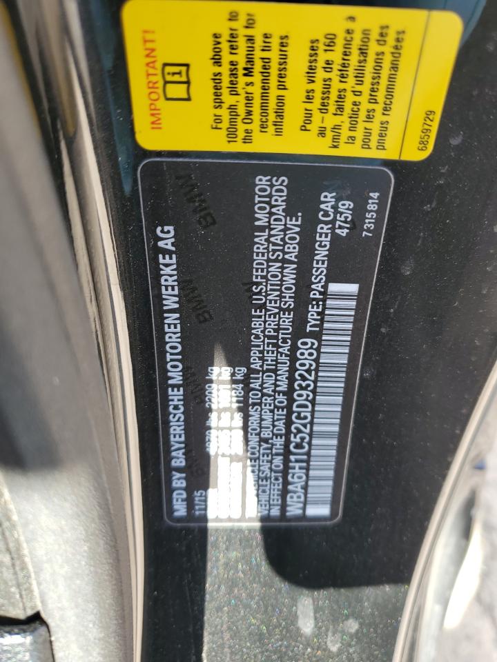 2016 BMW 6er VIN WBA6H1C52GD932989 Copart auction photo, rear end / minor dent/scratches damage thumbnail 13