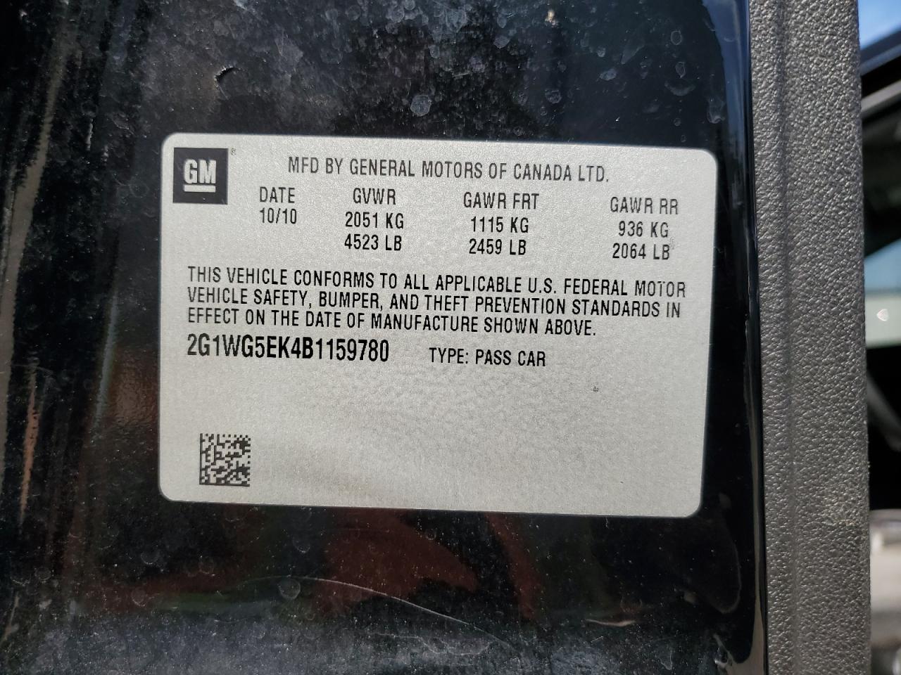 2011 Chevrolet Impala VIN 2G1WG5EK4B1159780 Copart auction photo, rear end / minor dent/scratches damage thumbnail 12