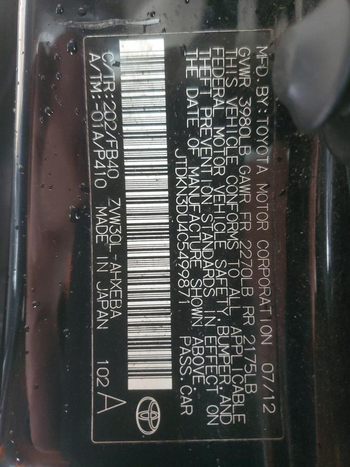 2012 Toyota Prius VIN JTDKN3DU4C5499871 Copart auction photo, front end / minor dent/scratches damage thumbnail 12