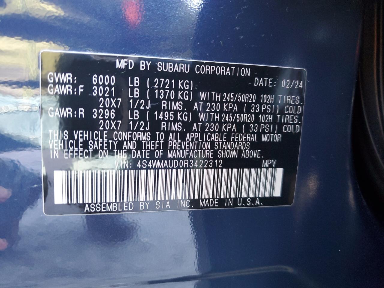 2024 Subaru Ascent VIN 4S4WMAUD0R3422312 Copart auction photo, front end damage thumbnail 13