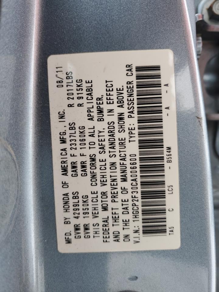 2012 Honda Accord VIN 1HGCP2F30CA006600 Copart auction photo, all over damage thumbnail 12