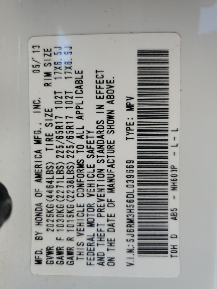 2013 Honda CR-V VIN 5J6RM3H56DL039669 Copart auction photo, front end / minor dent/scratches damage thumbnail 15