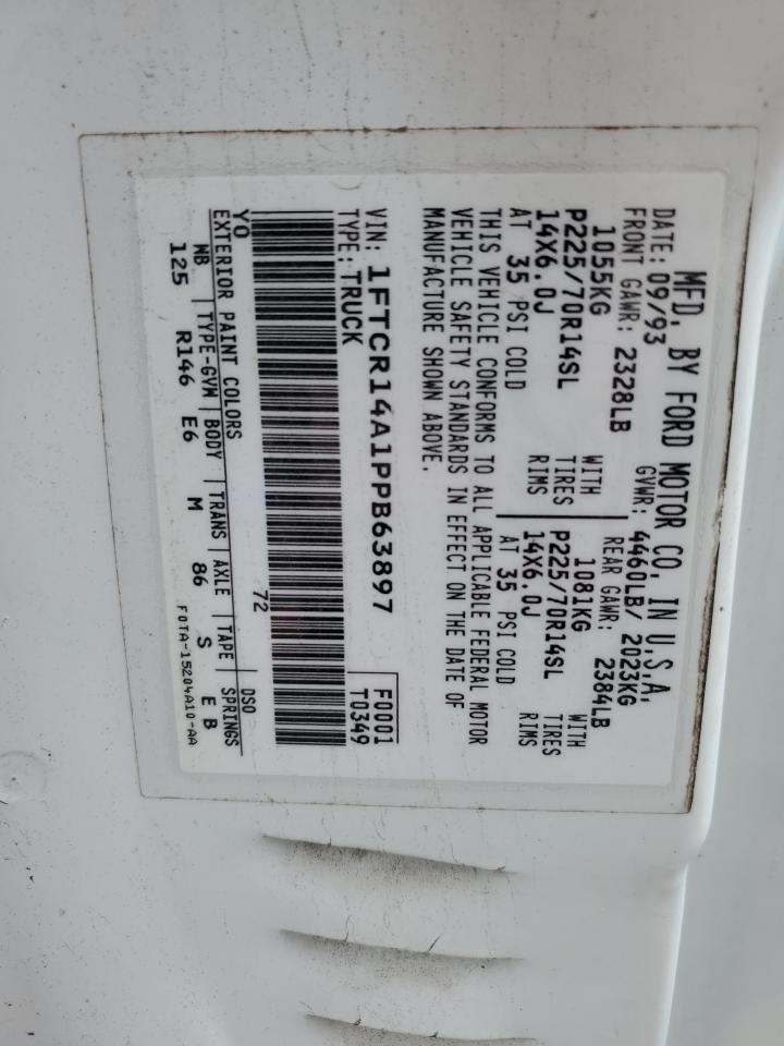 1993 Ford Ranger VIN 1FTCR14A1PPB63897 Copart auction photo, rear end damage thumbnail 12