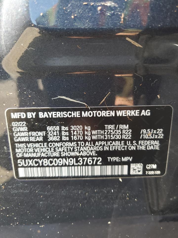2022 BMW X6 VIN 5UXCY8C09N9L37672 Copart auction photo, water/flood damage thumbnail 14