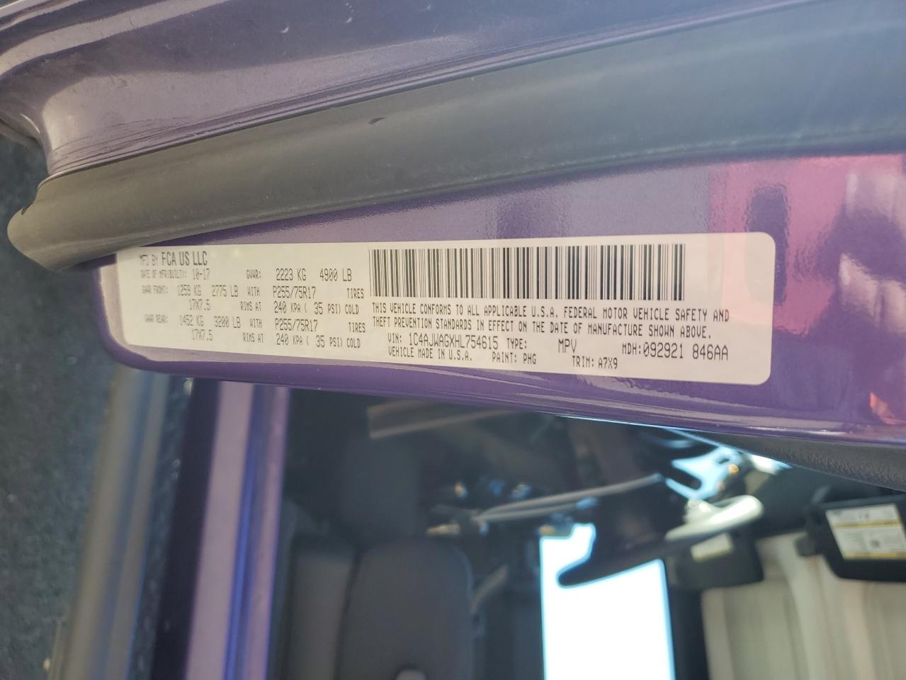 2017 Jeep Wrangler VIN 1C4AJWAGXHL754615 Copart auction photo, rear end / minor dent/scratches damage thumbnail 16