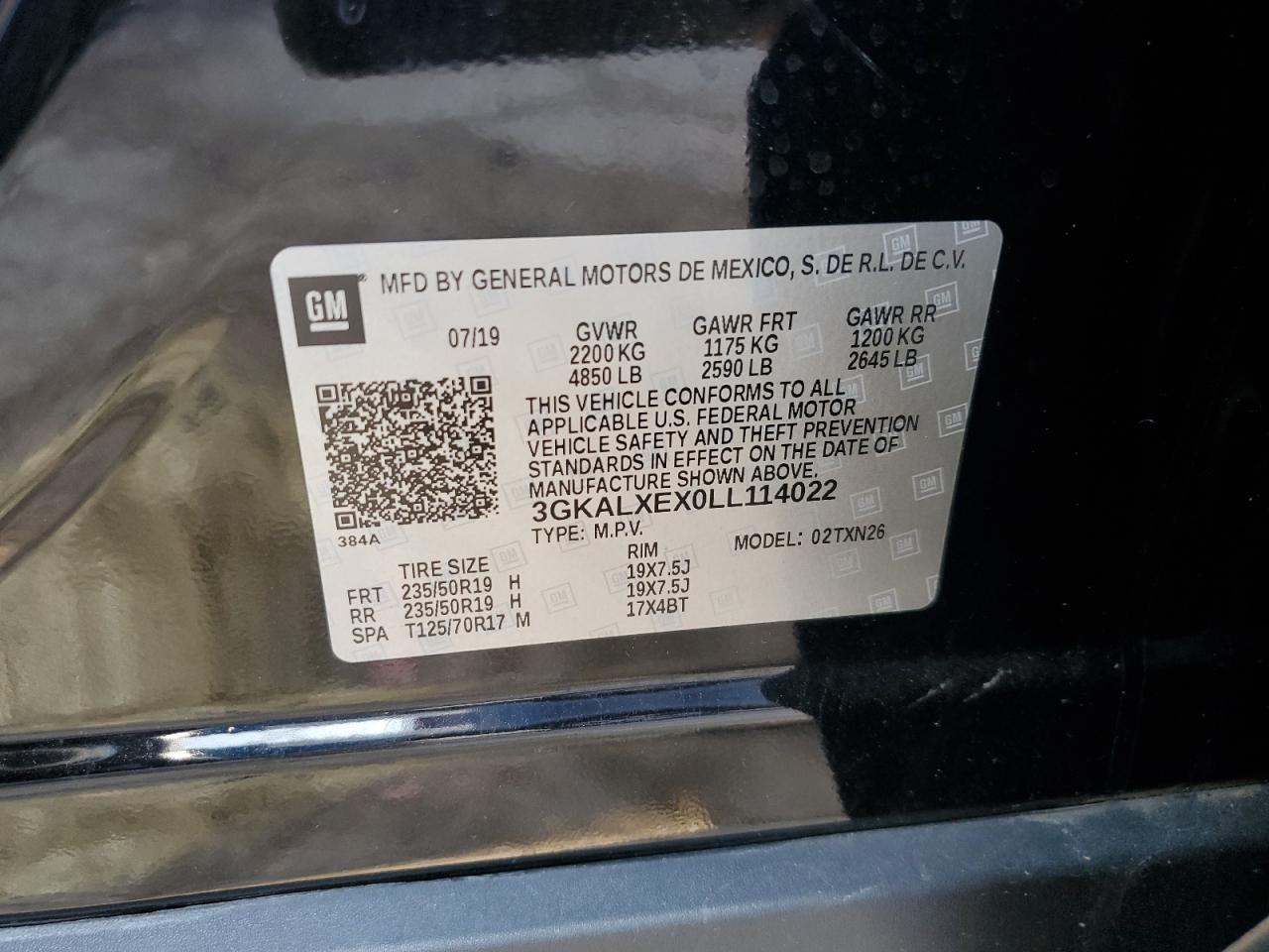 2020 GMC Terrain VIN 3GKALXEX0LL114022 Copart auction photo, front end / undercarriage damage thumbnail 15