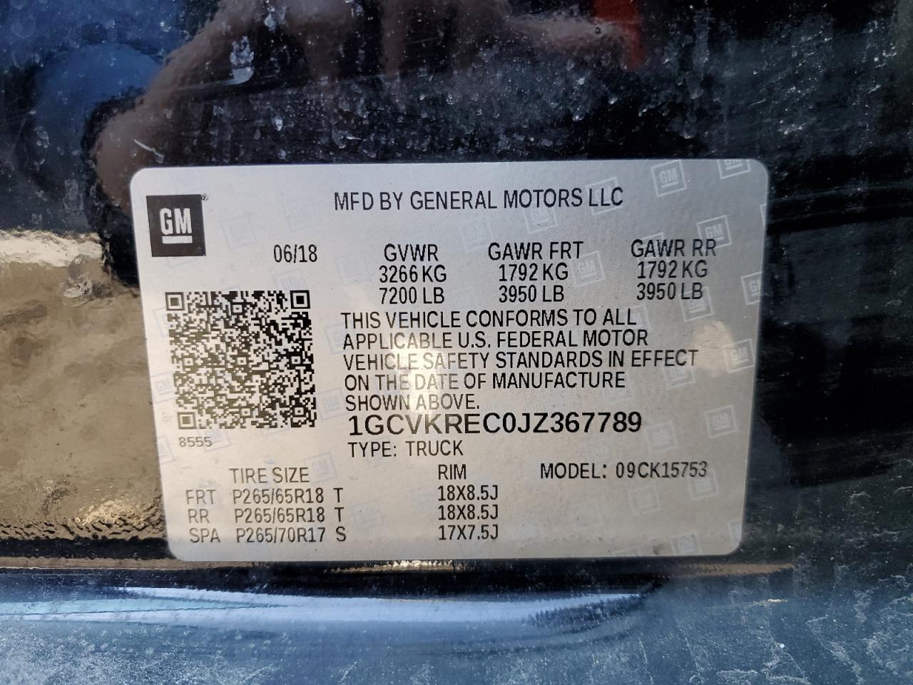 2018 Chevrolet Silverado VIN 1GCVKREC0JZ367789 Copart auction photo, rear end / minor dent/scratches damage thumbnail 12