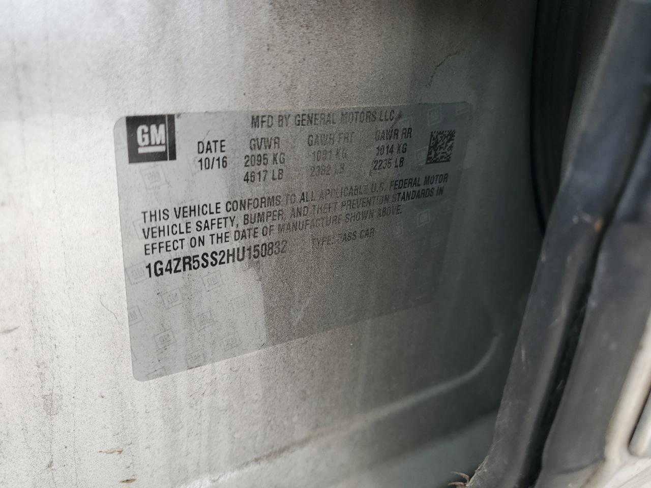 2017 Buick LaCrosse VIN 1G4ZR5SS2HU150832 Copart auction photo, front end damage thumbnail 12
