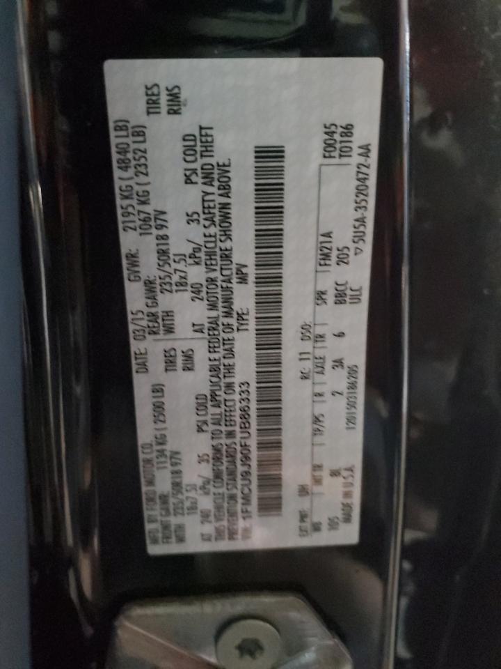 2015 Ford Escape VIN 1FMCU9J90FUB86333 Copart auction photo, front end damage thumbnail 13
