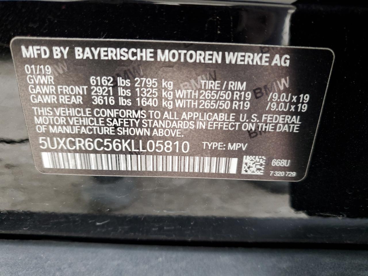2019 BMW X5 VIN 5UXCR6C56KLL05810 Copart auction photo, side damage thumbnail 14