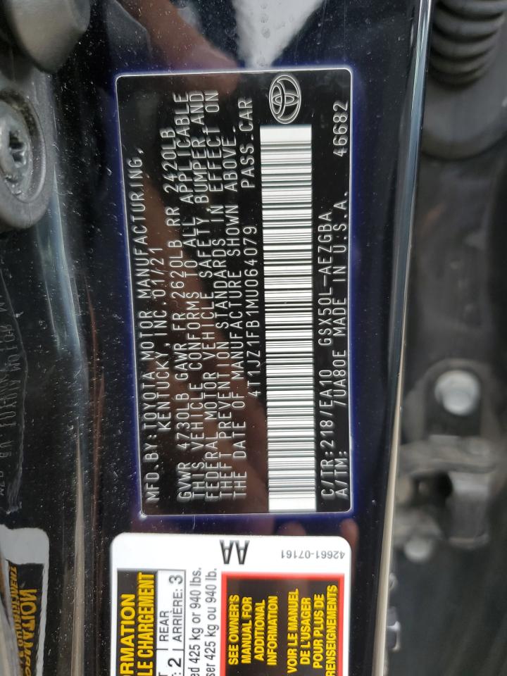 2021 Toyota Avalon VIN 4T1JZ1FB1MU064079 Copart auction photo, front end damage thumbnail 12