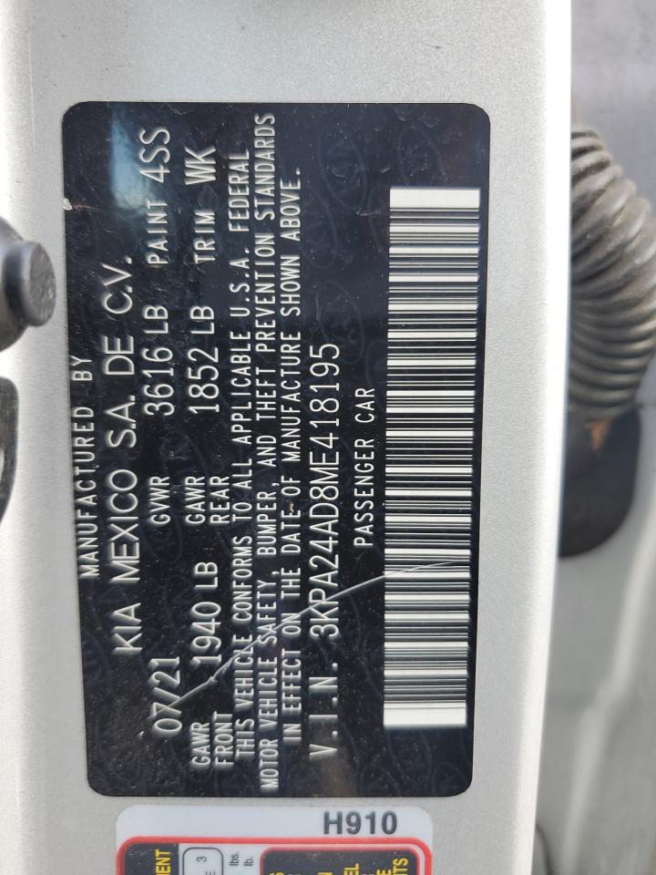 2021 KIA Rio VIN 3KPA24AD8ME418195 Copart auction photo, water/flood damage thumbnail 13