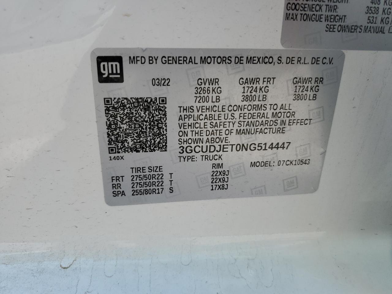 2022 Chevrolet Silverado VIN 3GCUDJET0NG514447 Copart auction photo, front end / undercarriage damage thumbnail 14