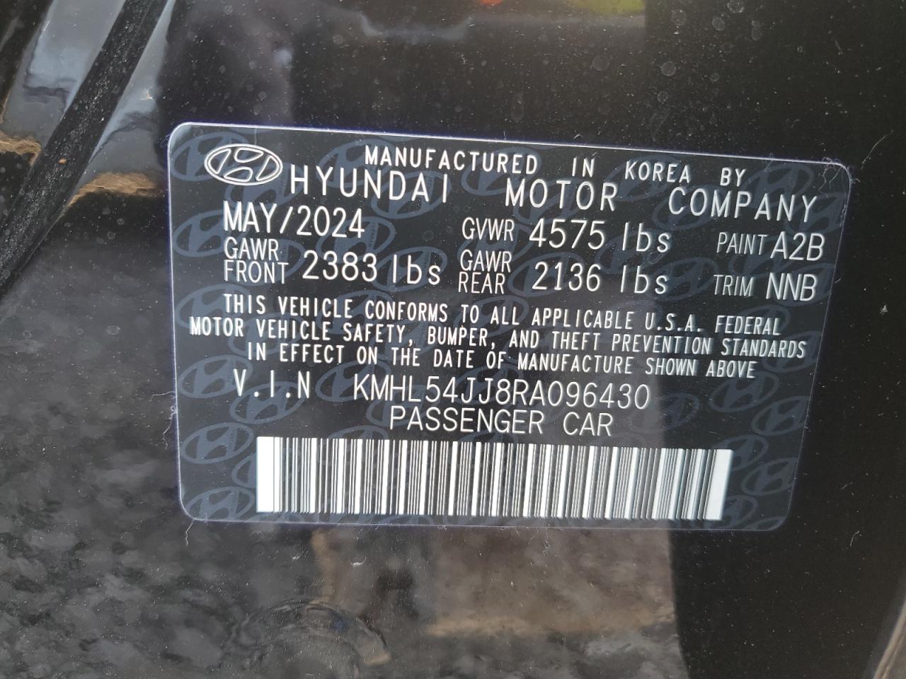 2024 Hyundai Sonata VIN KMHL54JJ8RA096430 Copart auction photo, front end damage thumbnail 12