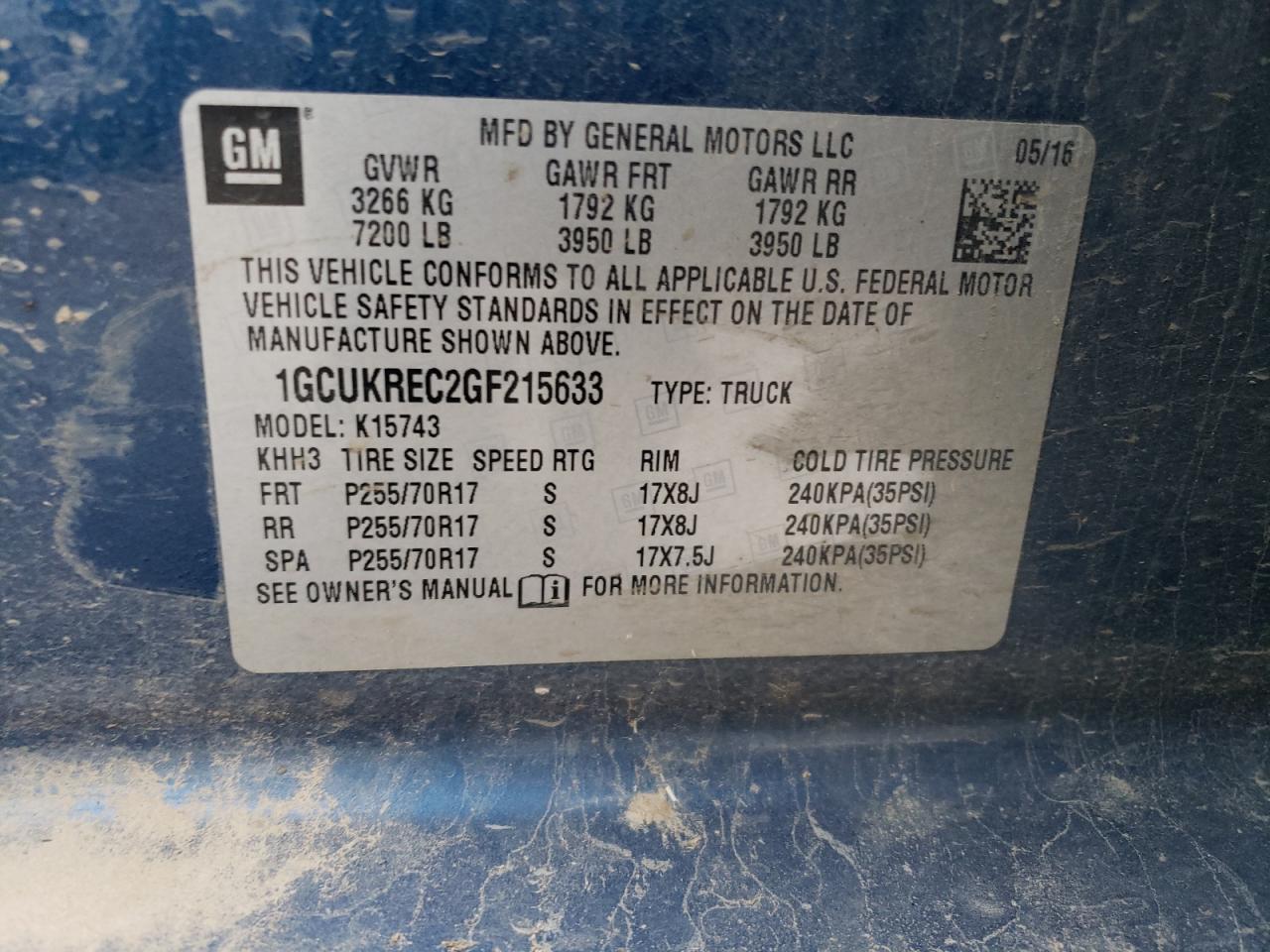 2016 Chevrolet Silverado VIN 1GCUKREC2GF215633 Copart auction photo, normal wear damage thumbnail 12