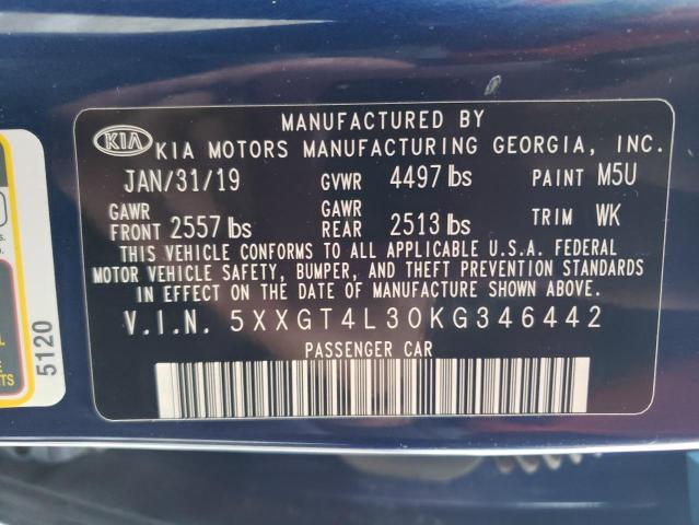 2019 KIA Optima VIN 5XXGT4L30KG346442 Copart auction photo, rear end damage thumbnail 12