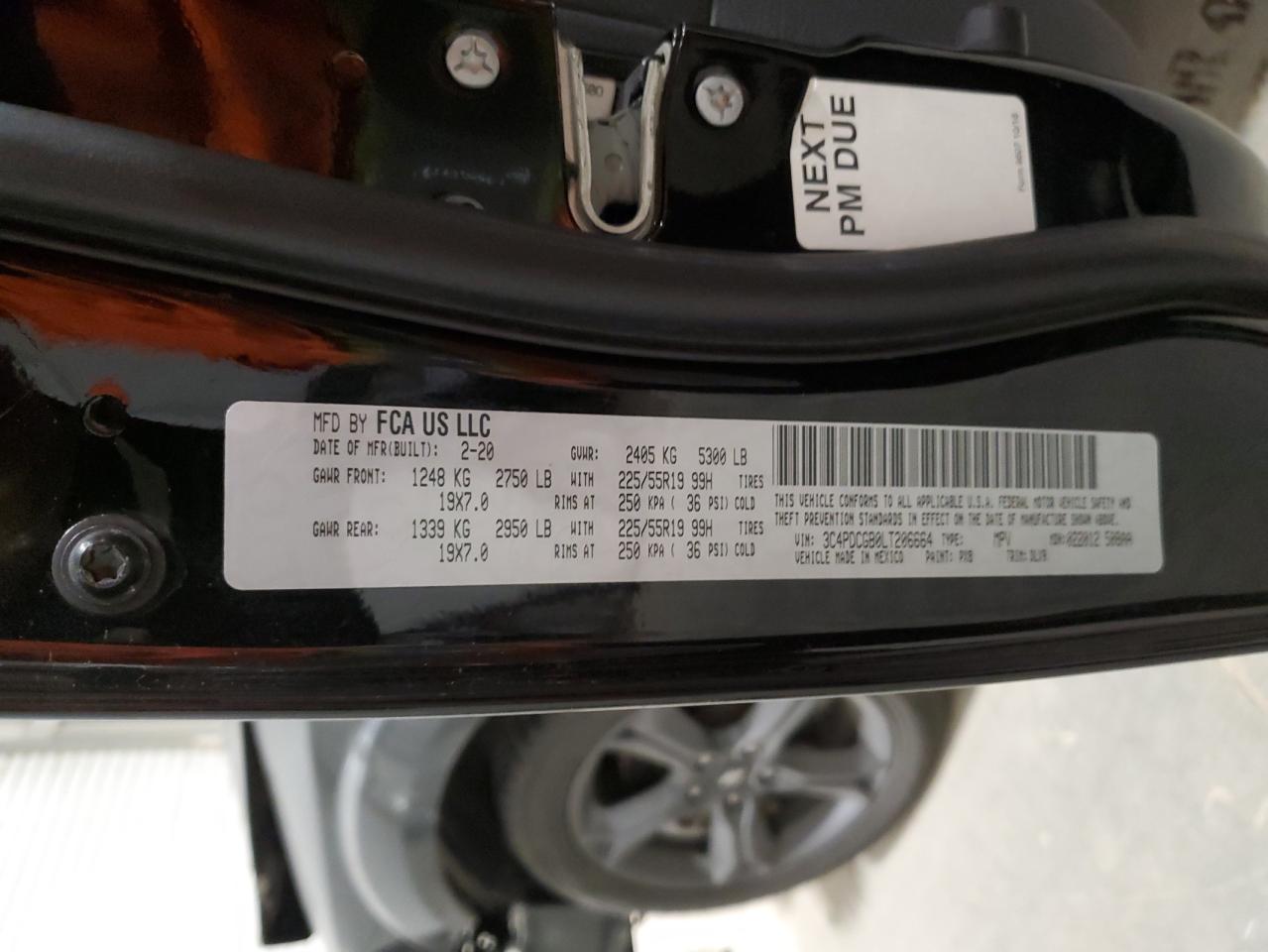2020 Dodge Journey VIN 3C4PDCGB0LT206664 Copart auction photo, front end damage thumbnail 15