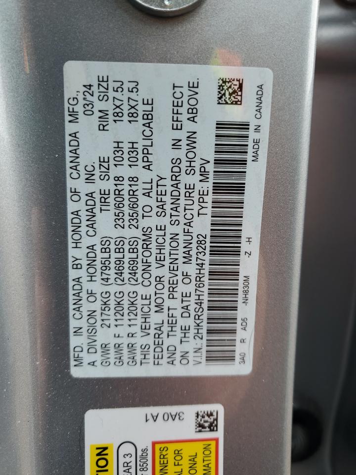 2024 Honda CR-V VIN 2HKRS4H76RH473282 Copart auction photo, front end / side damage thumbnail 14