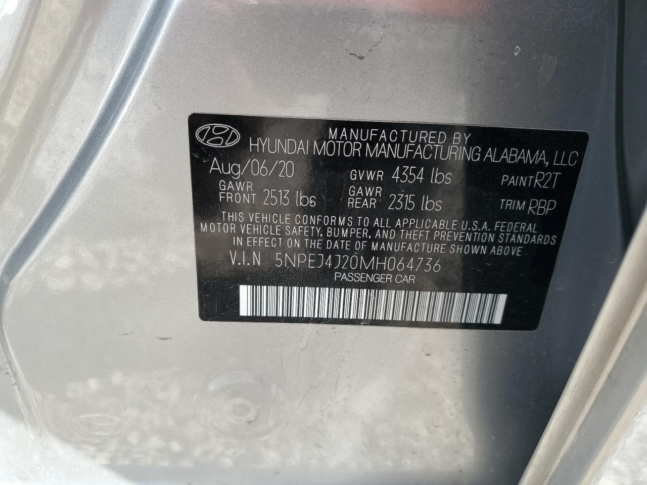 2021 Hyundai Sonata VIN 5NPEJ4J20MH064736 Copart auction photo, front end / stripped damage thumbnail 13