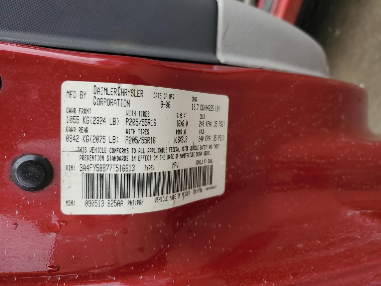 2007 Chrysler PT Cruiser VIN 3A4FY58B77T516613 Copart auction photo, front end / side damage thumbnail 13