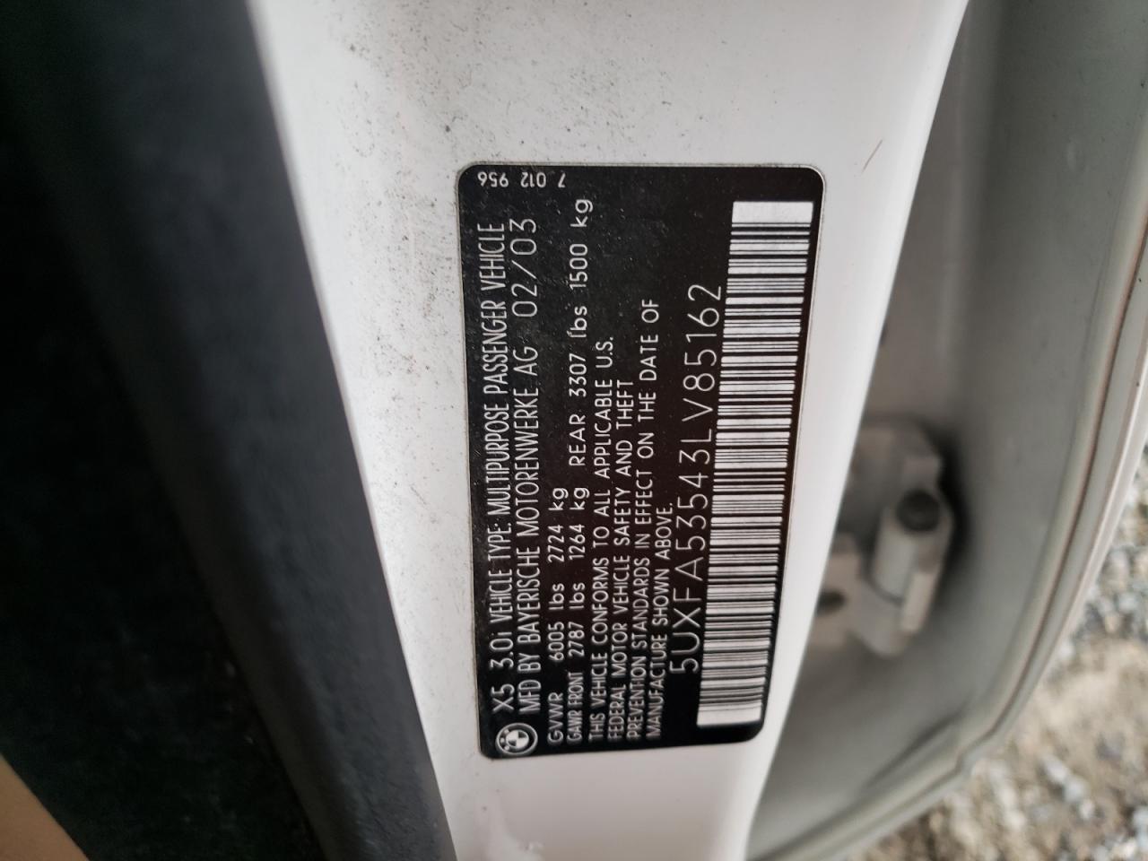 2003 BMW X5 VIN 5UXFA53543LV85162 Copart auction photo, vandalism / side damage thumbnail 13