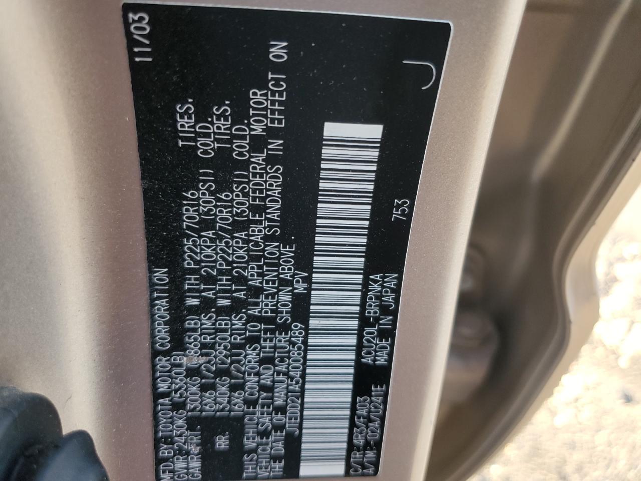 2004 Toyota Highlander VIN JTEDD21A540085489 Copart auction photo, front end / rear end damage thumbnail 14