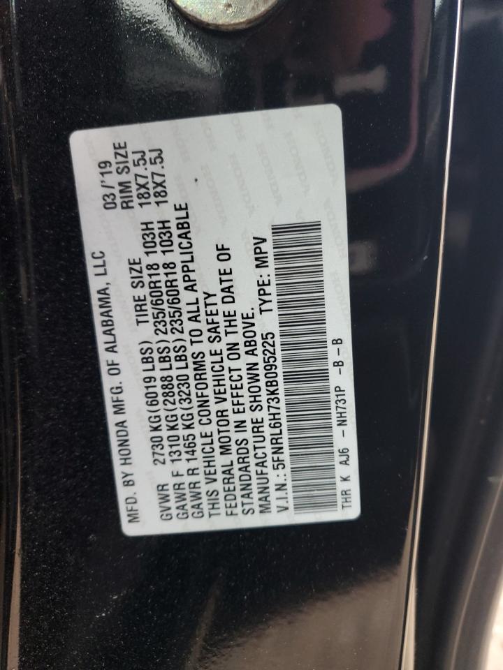 2019 Honda Odyssey VIN 5FNRL6H73KB095225 Copart auction photo, front end damage thumbnail 13