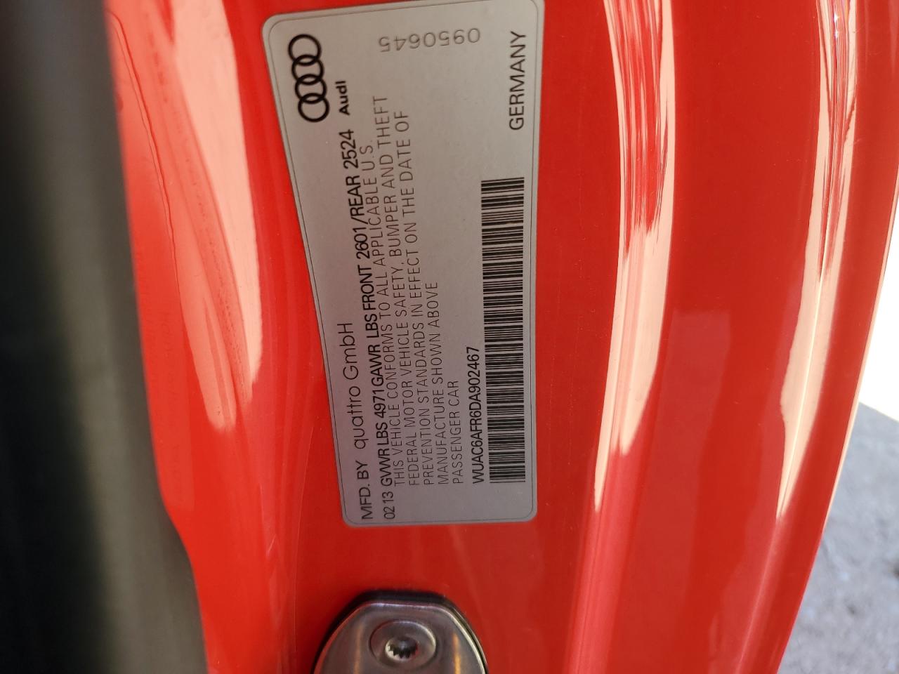 2013 Audi RS5 VIN WUAC6AFR6DA902467 Copart auction photo, side damage thumbnail 13