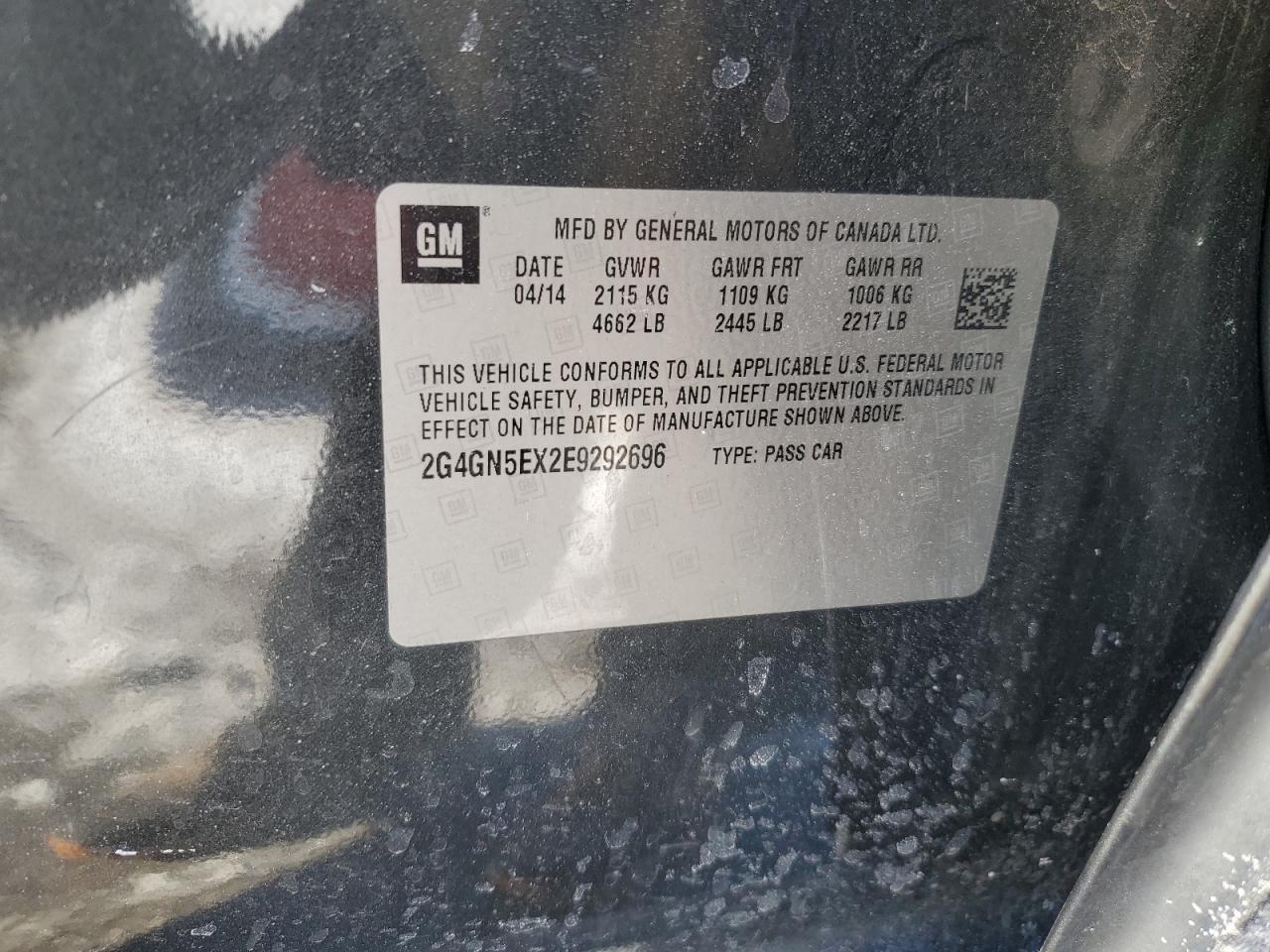 2014 Buick Regal VIN 2G4GN5EX2E9292696 Copart auction photo, front end / rear end damage thumbnail 14