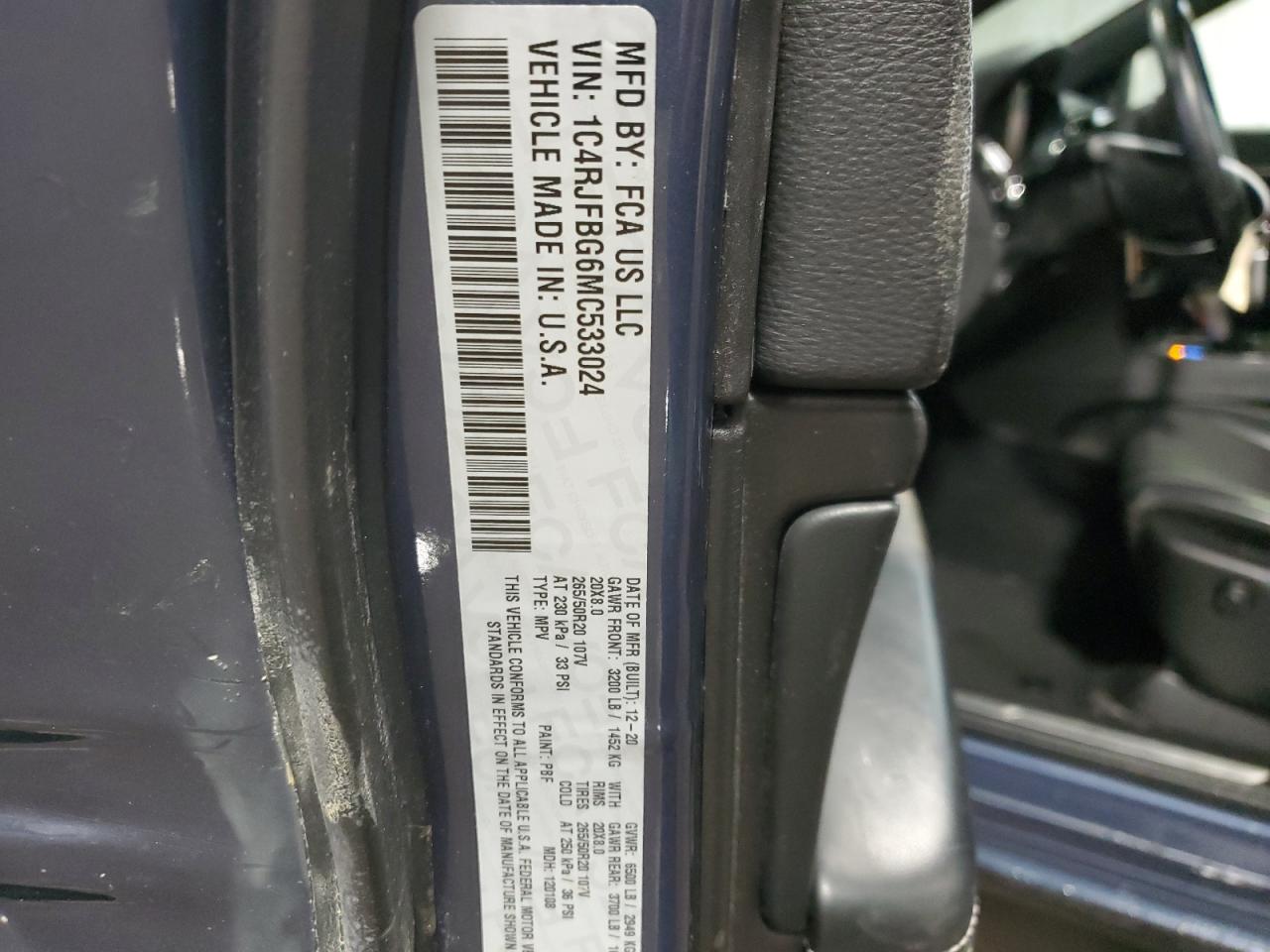 2021 Jeep Grand Cherokee VIN 1C4RJFBG6MC533024 Copart auction photo, front end damage thumbnail 13