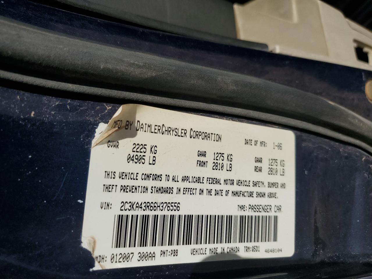 2006 Chrysler 300 VIN 2C3KA43R66H376556 Copart auction photo, all over damage thumbnail 12