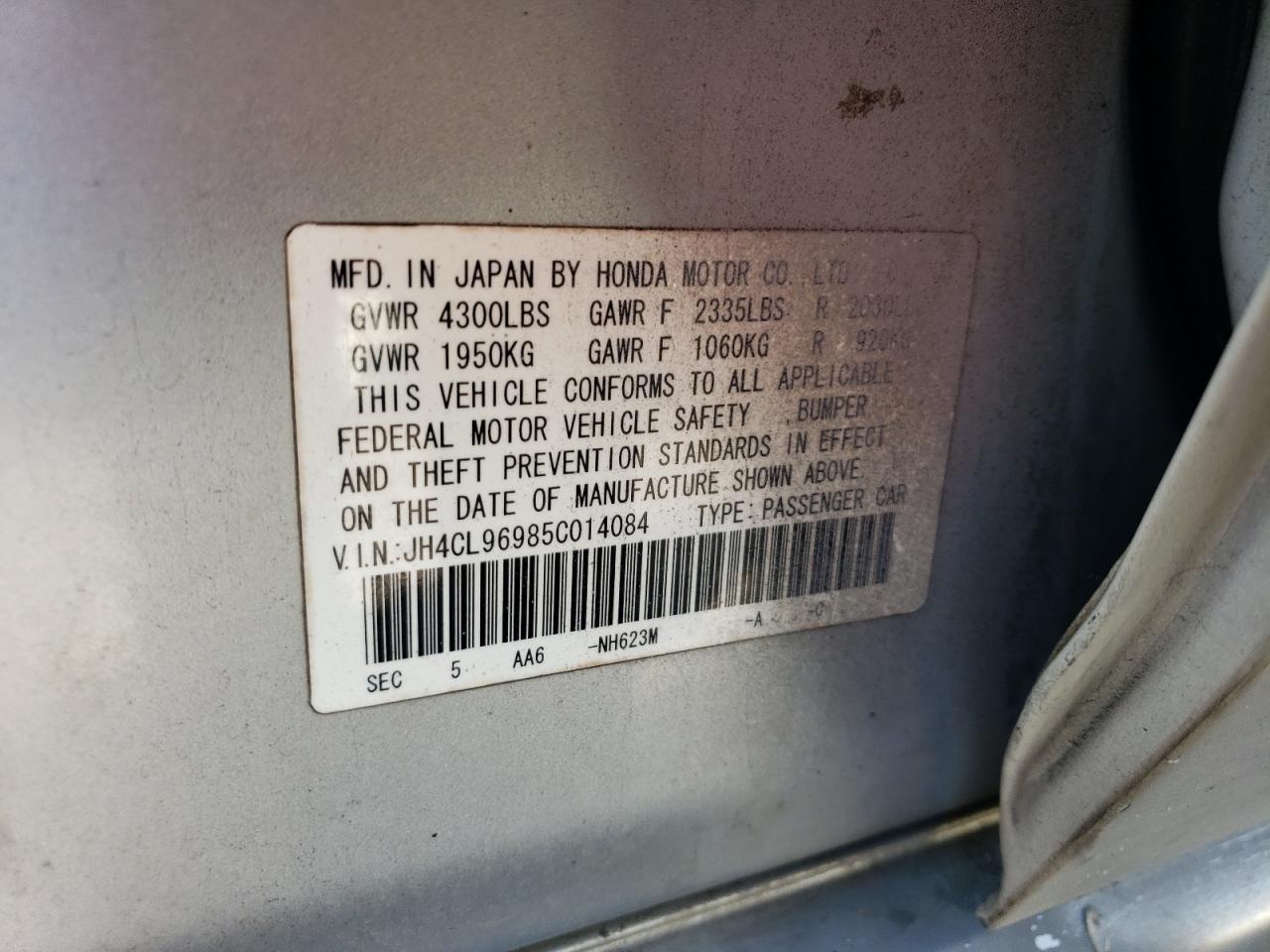 2005 Acura TSX VIN JH4CL96985C014084 Copart auction photo, front end damage thumbnail 14