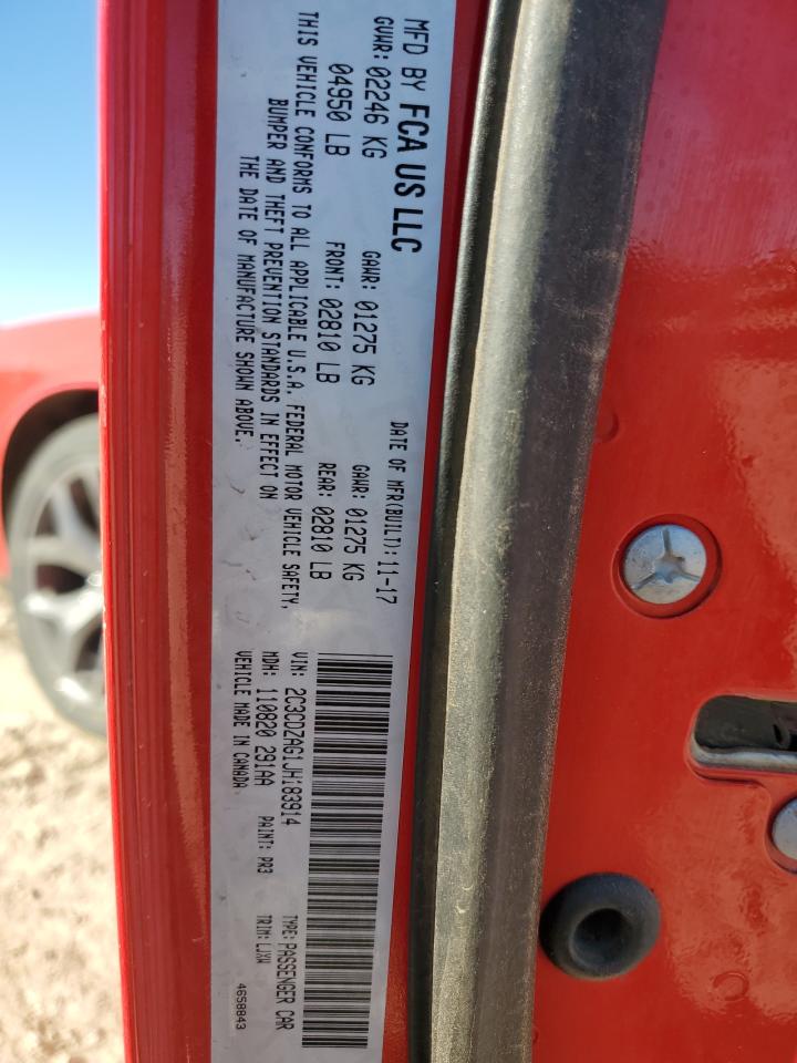 2018 Dodge Challenger VIN 2C3CDZAG1JH183914 Copart auction photo, rear end damage thumbnail 12