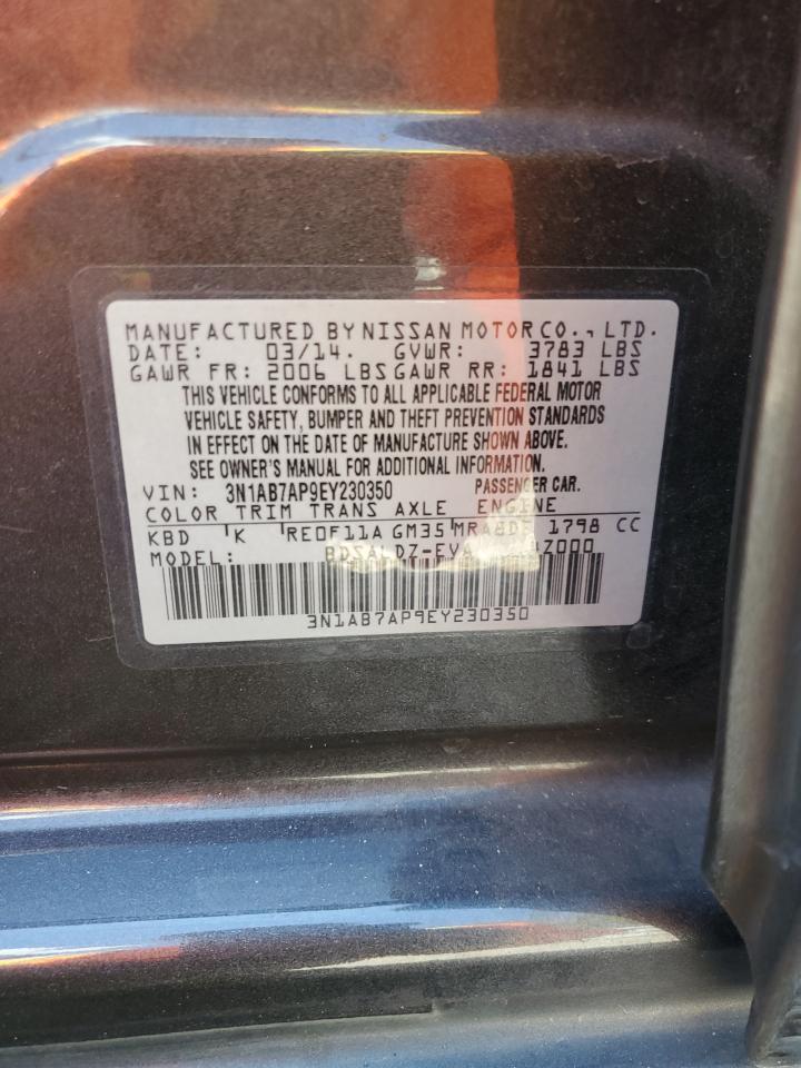 2014 Nissan Sentra VIN 3N1AB7AP9EY230350 Copart auction photo, front end / side damage thumbnail 12