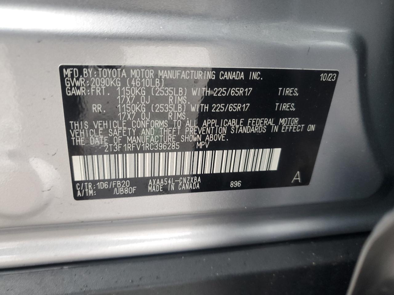 2024 Toyota RAV 4 VIN 2T3F1RFV1RC396285 Copart auction photo, front end / minor dent/scratches damage thumbnail 13