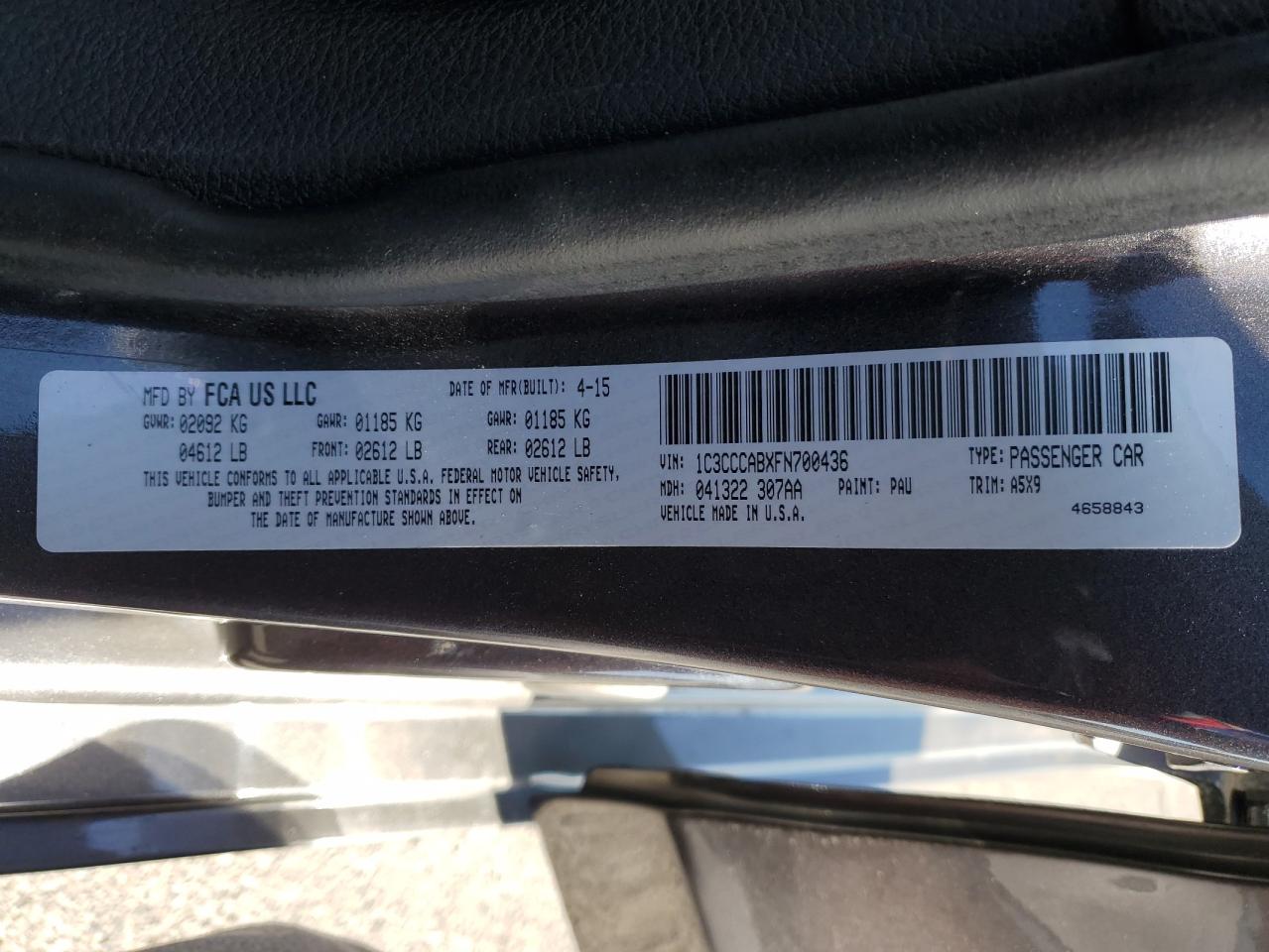 2015 Chrysler 200 VIN 1C3CCCABXFN700436 Copart auction photo, all over damage thumbnail 14