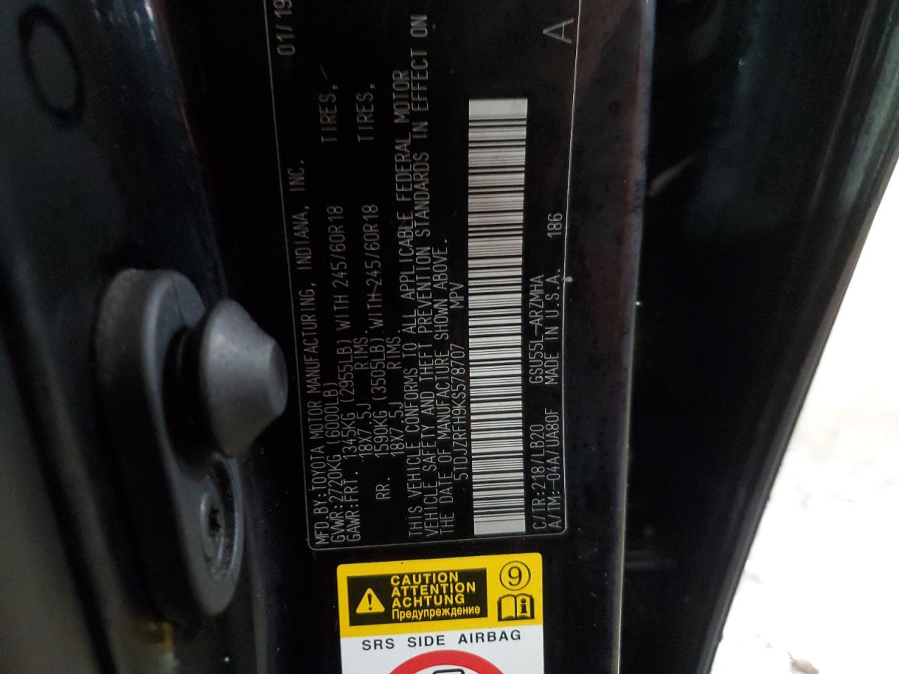 2019 Toyota Highlander VIN 5TDJZRFH9KS578707 Copart auction photo, front end damage thumbnail 15